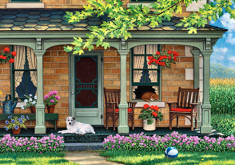 Dog and Cat on Porch