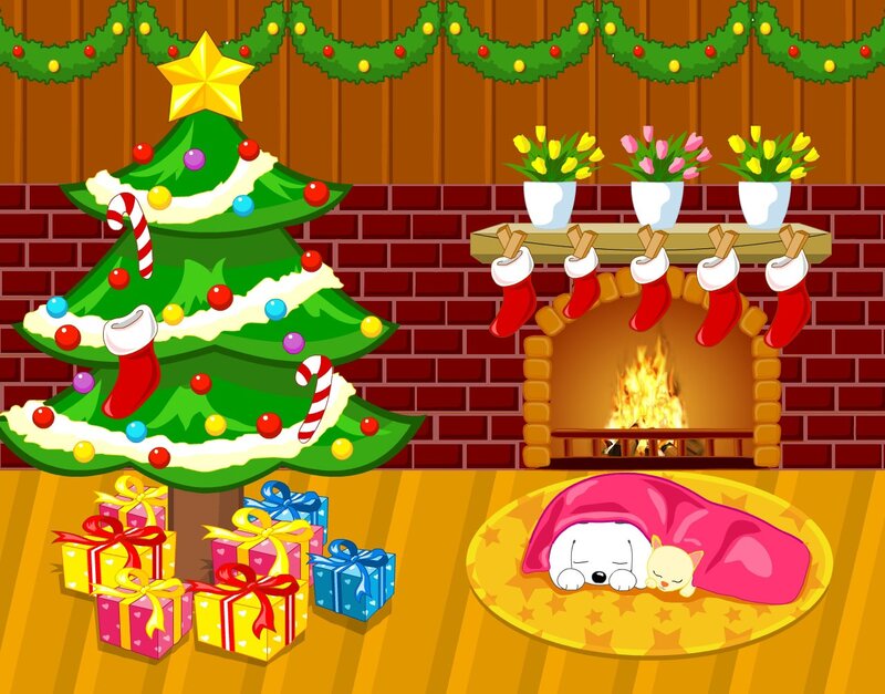 Dog and Cat Sleeping — Green, Cozy