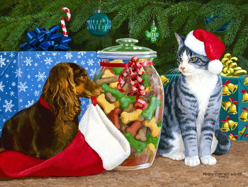 Dog and Cat with Treats — Green