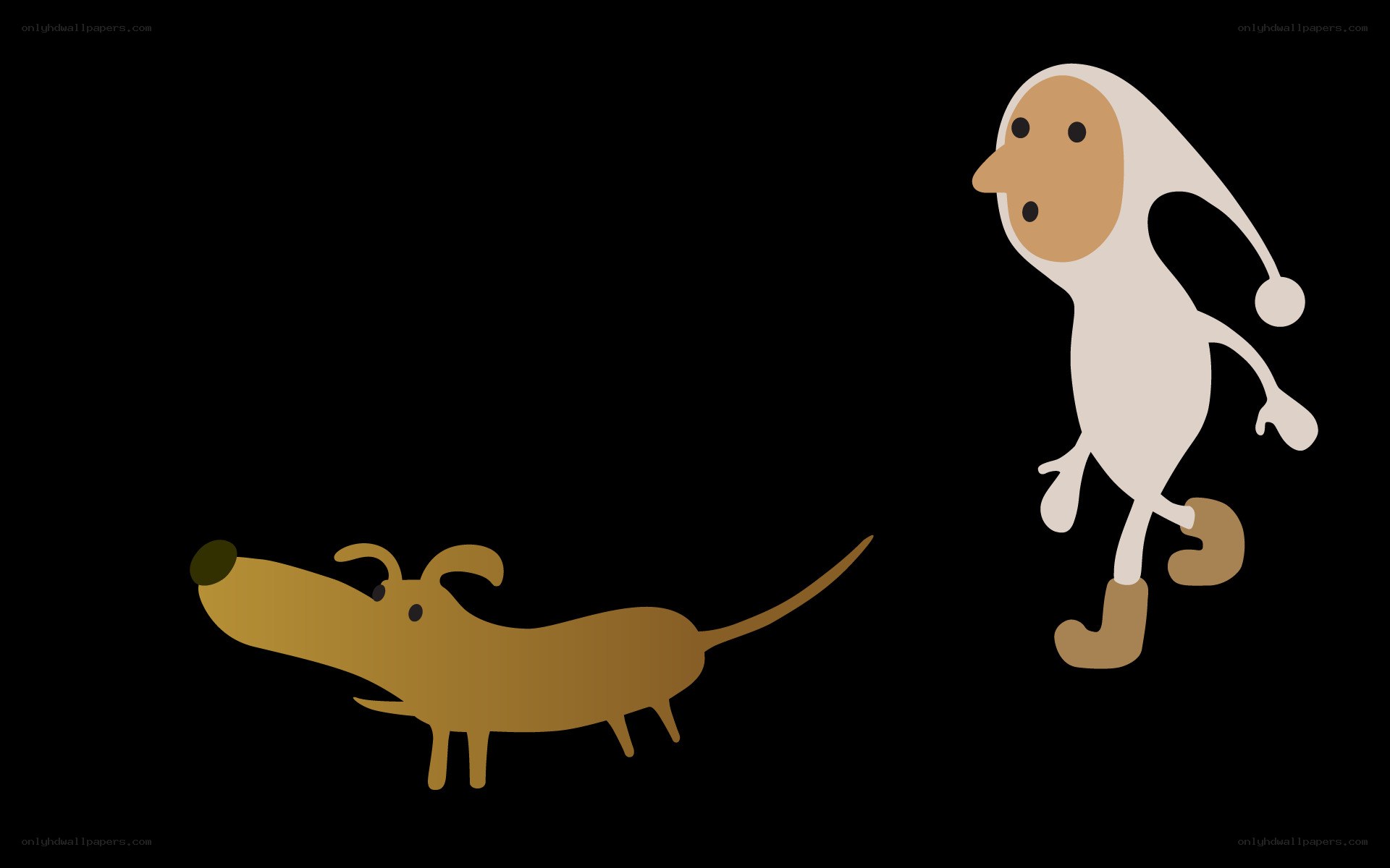 dog and character walking