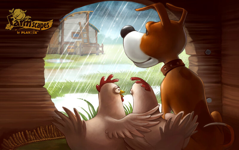 Dog and Chickens in Coop
