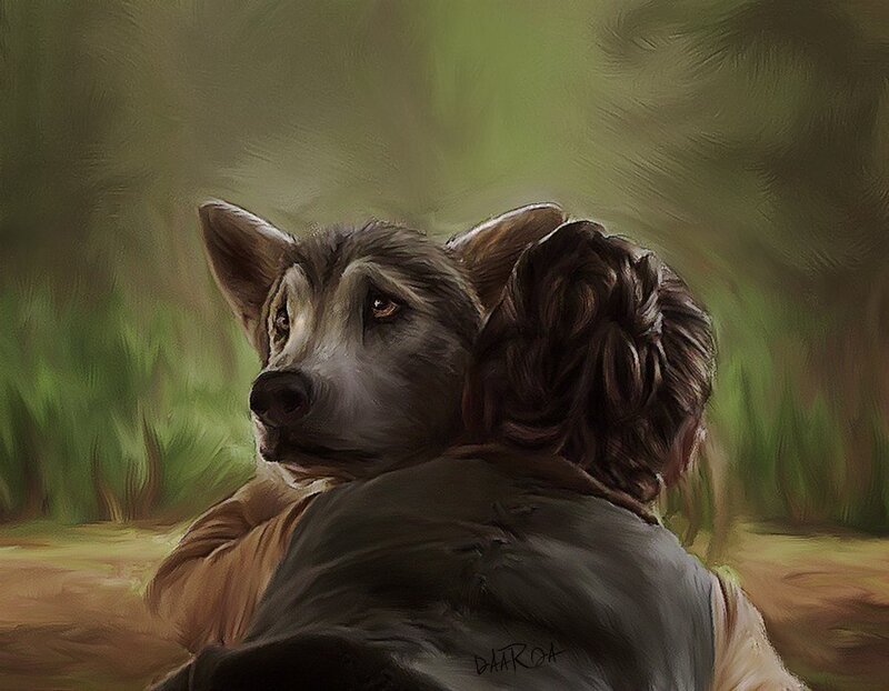 dog and person in nature