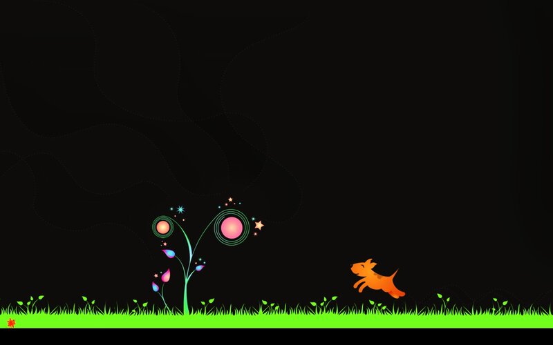 dog chasing glowing flowers