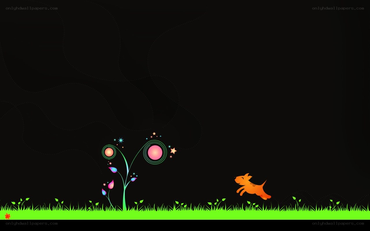 dog chasing glowing flowers