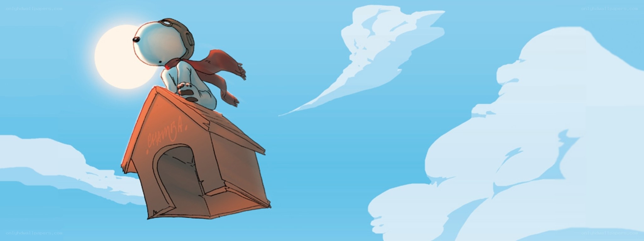 dog flying in a doghouse