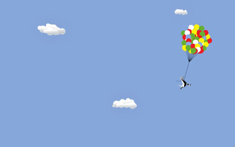Dog Flying with Balloons — Blue