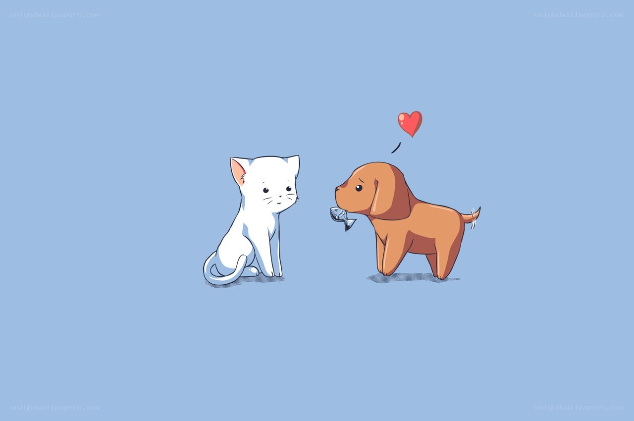 dog gives fish to cat