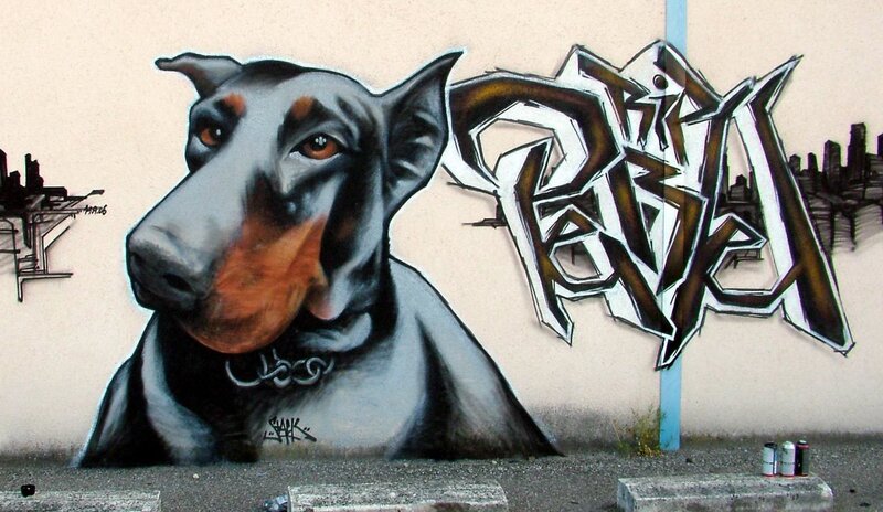 dog graffiti mural
