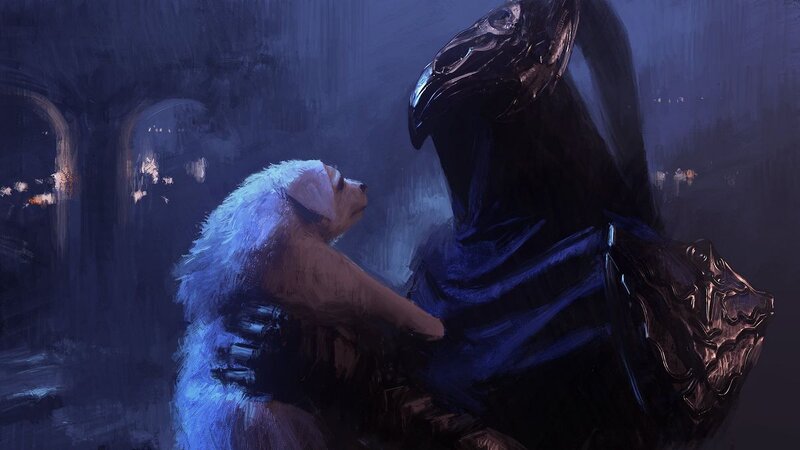 Dog Hugging a Figure