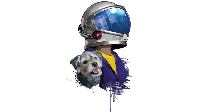 Dog in Astronaut Helmet