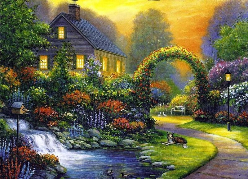 Dog in Garden — Green, Serene
