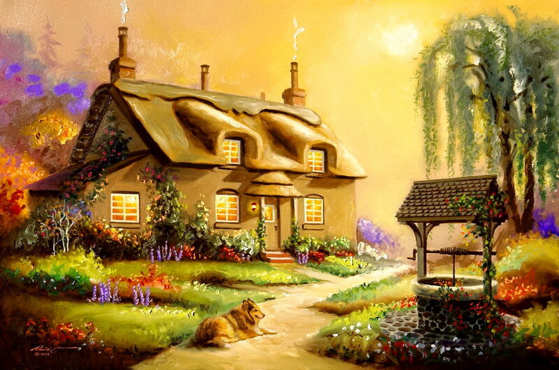 Dog in Garden — Yellow