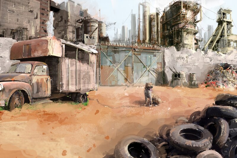 Dog in Junkyard — Brown