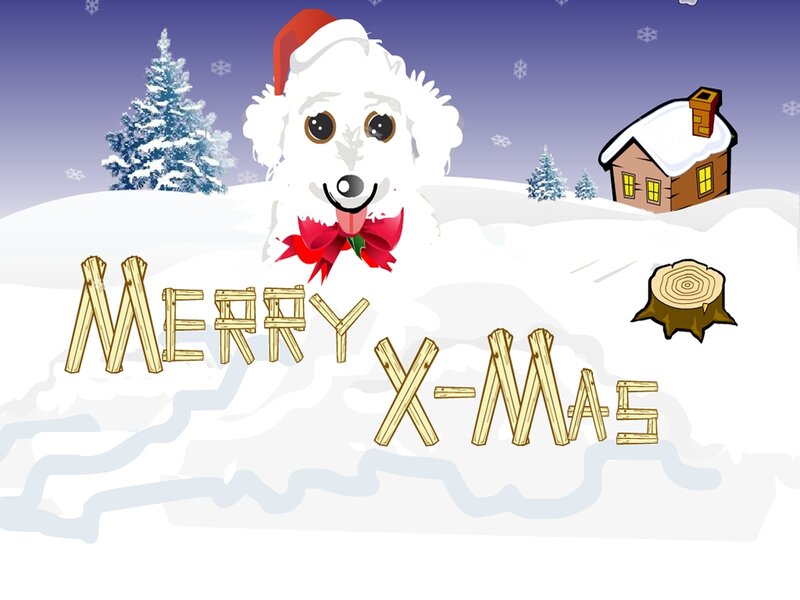 Dog in Snow — White, Festive