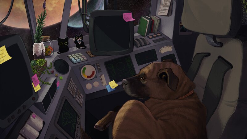 Dog in Spaceship Cockpit