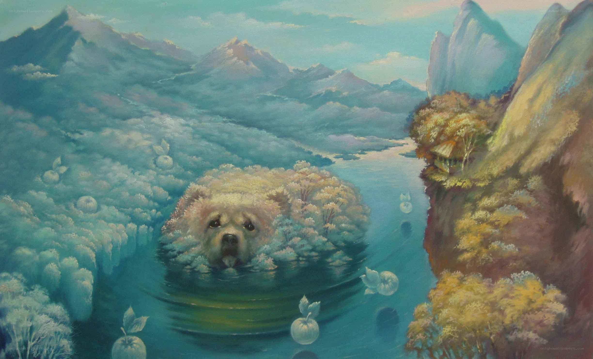 dog in surreal landscape