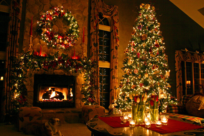 Dog Near Fireplace — Red