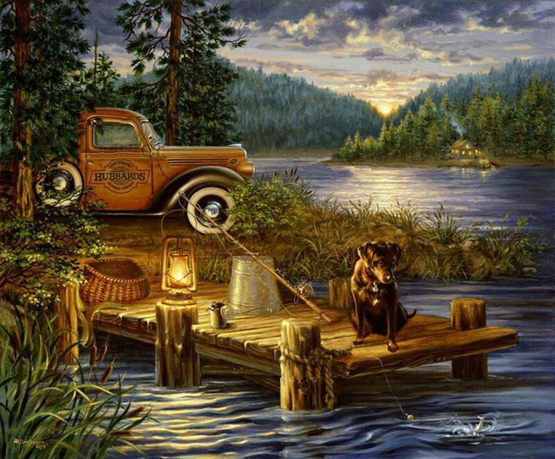Dog on a Dock — Brown, Serene
