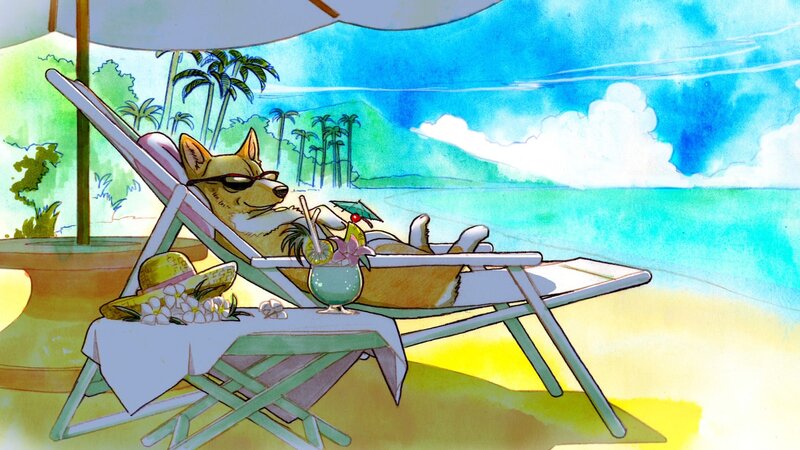 Dog on Beach Chair — Blue, Relaxed