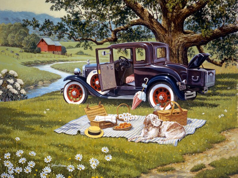 Dog on Picnic Blanket — Green