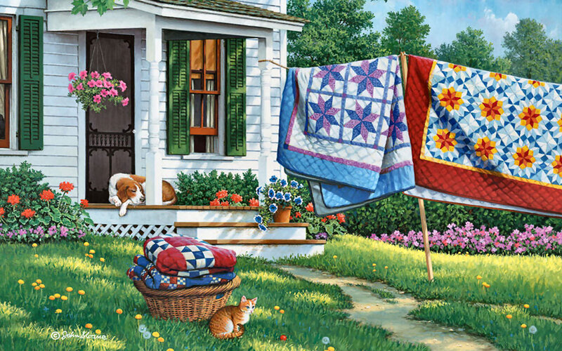 Dog on Porch — Green, Serene