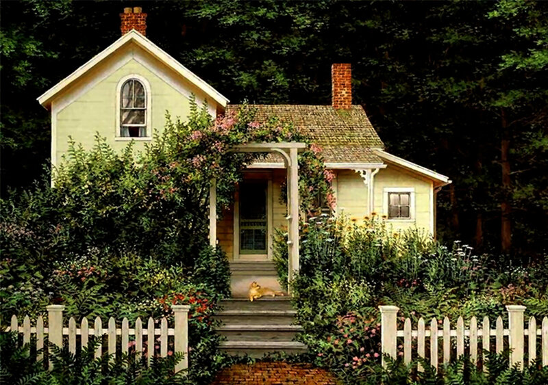 Dog on Porch Steps