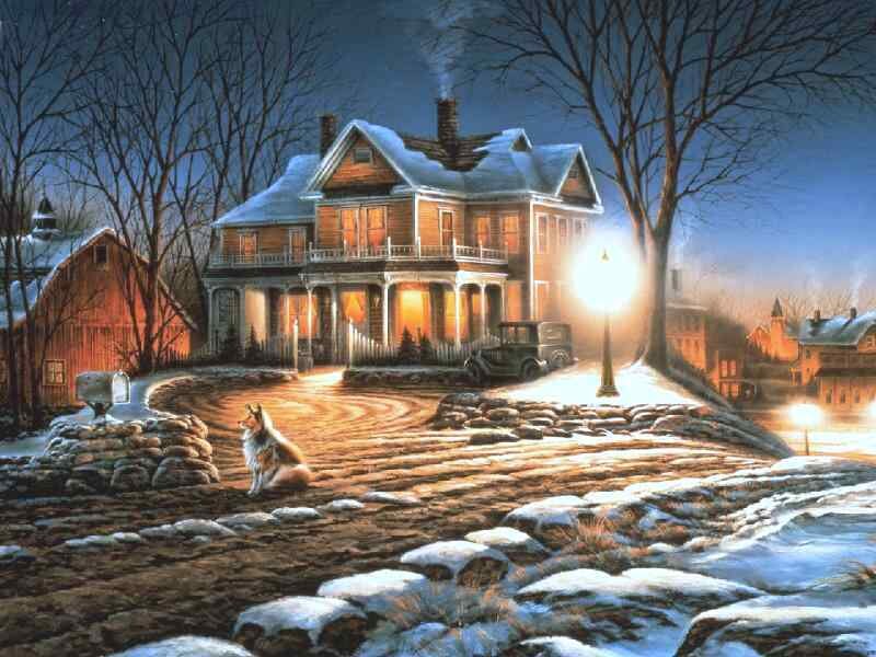 Dog on Snowy Path — Blue