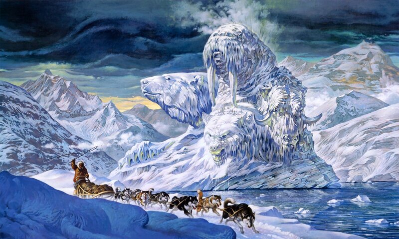 Dog Sled in Snow — Blue