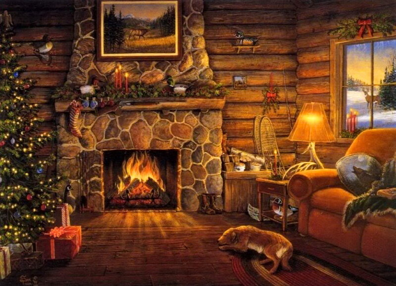Dog Sleeping by Fireplace — Brown, Cozy, Winter
