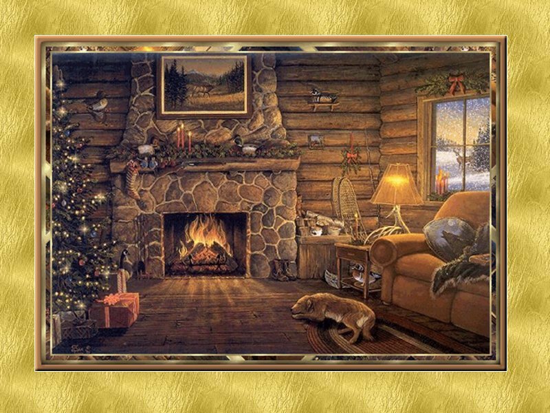 Dog Sleeping by Fireplace — Brown