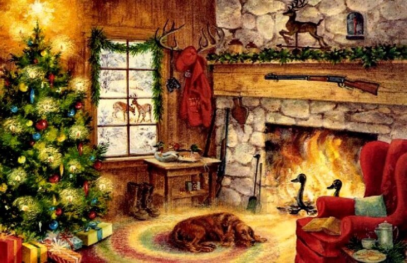 Dog Sleeping by Fireplace — Red, Cozy