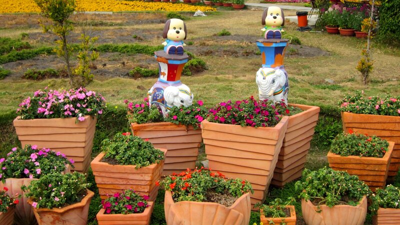 Dog Statues in Planters