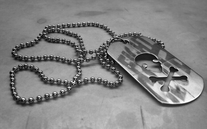 dog tag with skull and crossbones