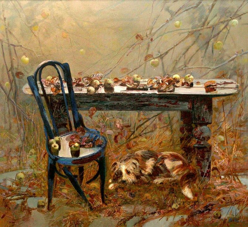 Dog under Table — Brown, Calm