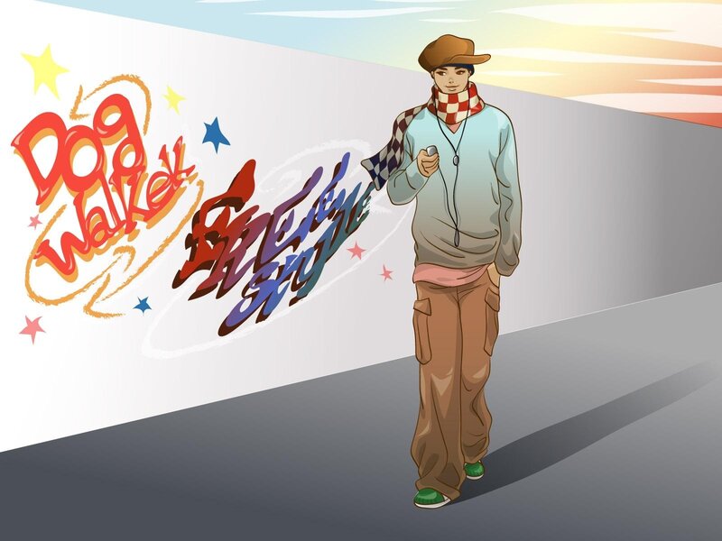 dog walker character art