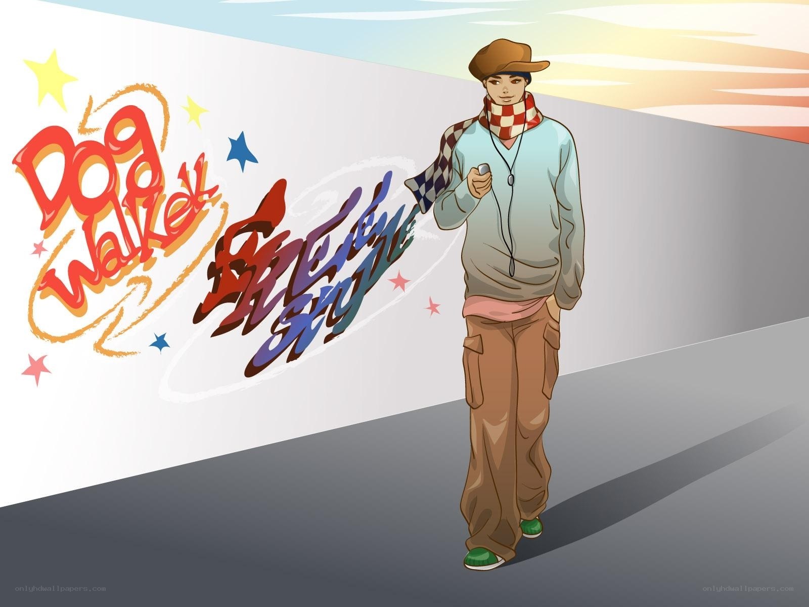 dog walker character art