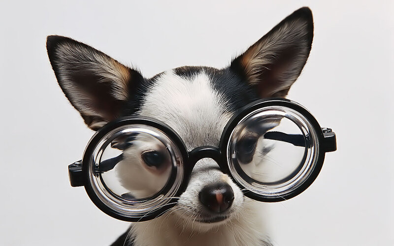 dog wearing glasses