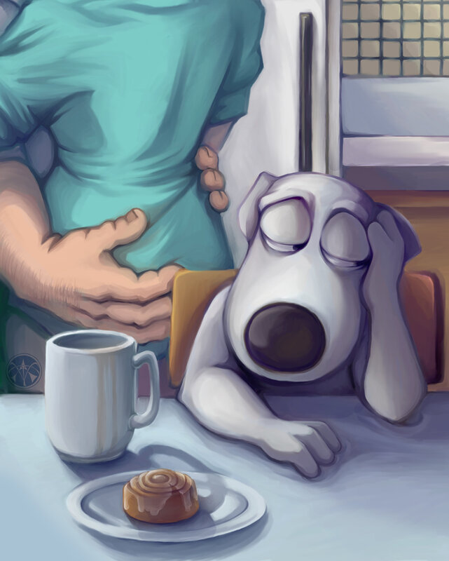 dog with cinnamon roll