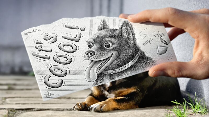 Dog with Drawing — Black, Playful, Afternoon