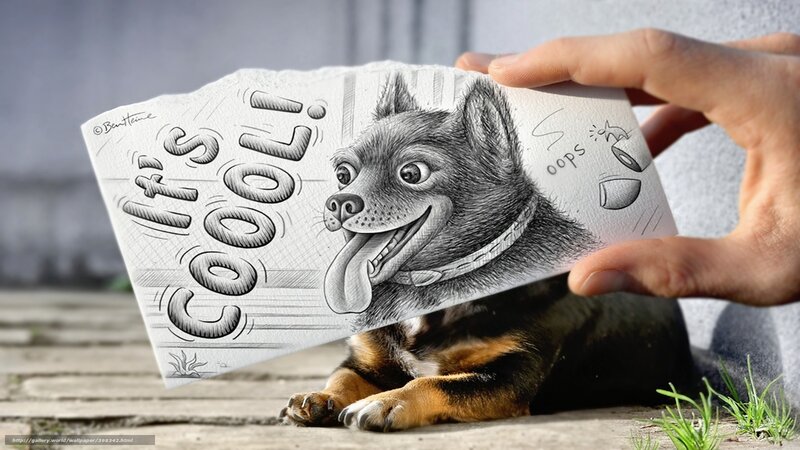 Dog with Drawing — Black, Playful