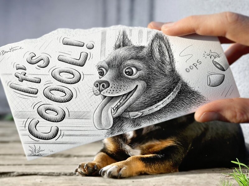 Dog with Drawing — Black