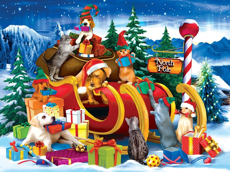 Dogs and Cats in Sleigh
