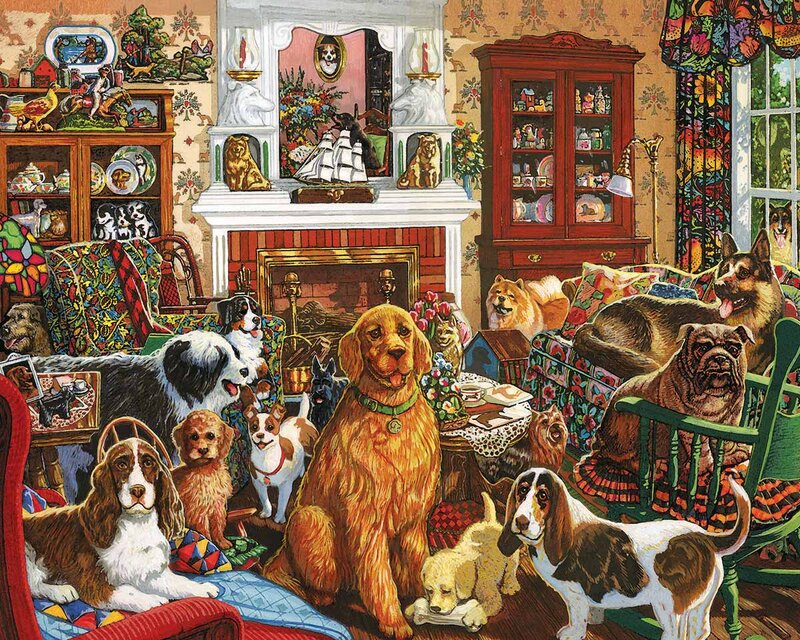 Dogs in a Living Room — Brown