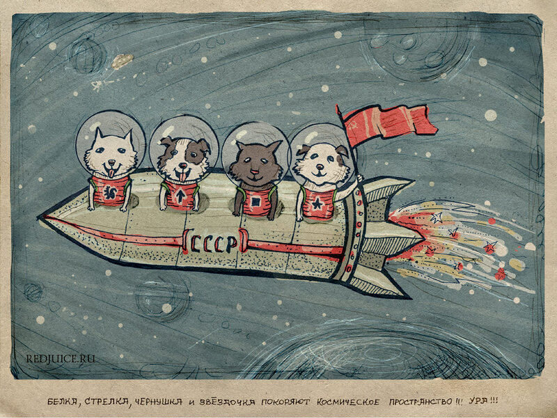 Dogs in a rocket ship