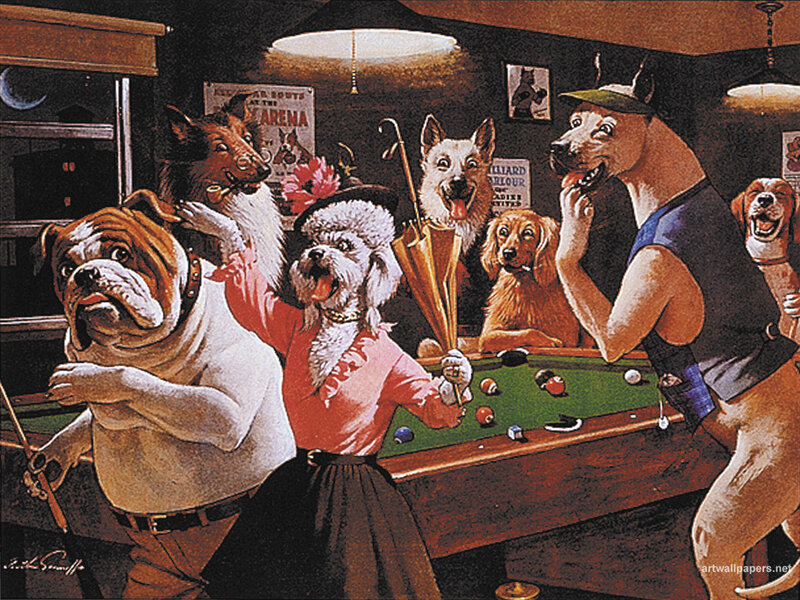 Dogs Playing Billiards