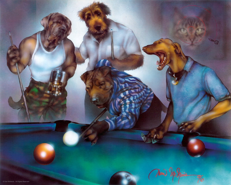 Dogs Playing Pool — Blue