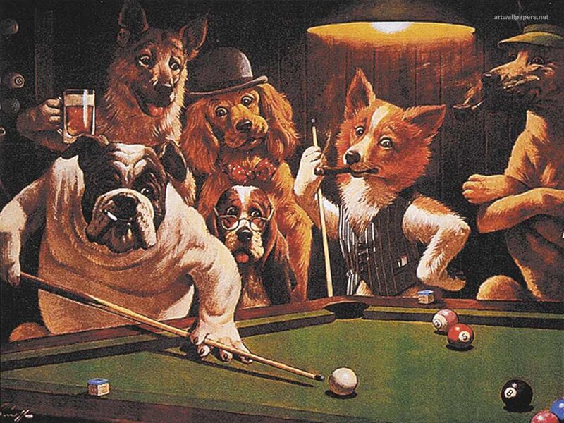 Dogs Playing Pool — Green, Lively