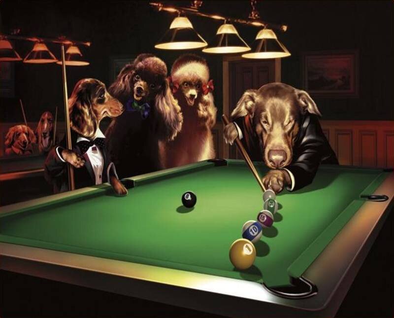 Dogs Playing Pool — Green