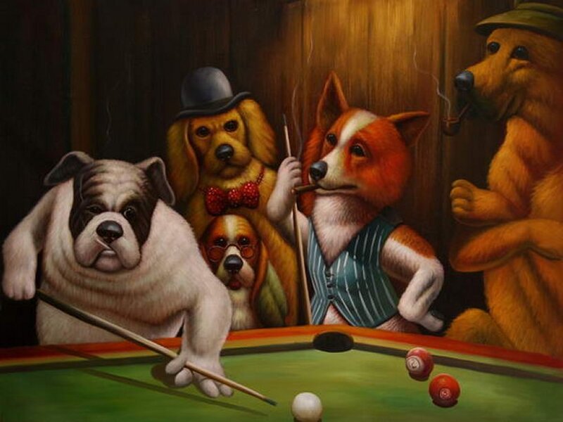 Dogs Playing Pool