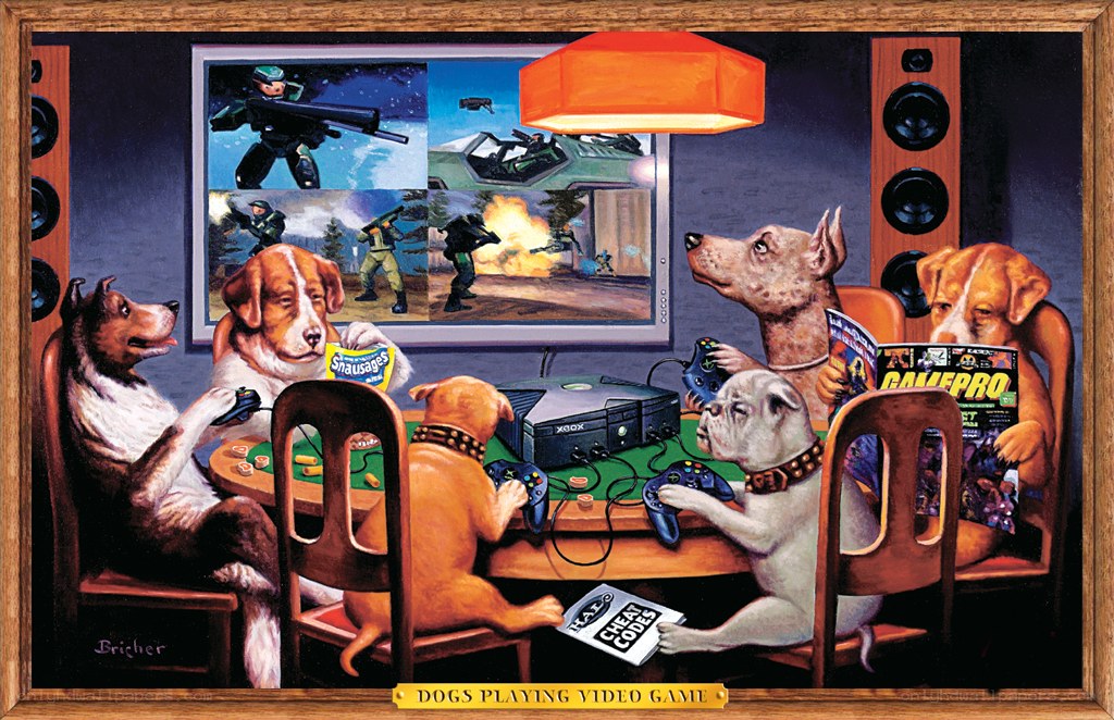 Dogs Playing Video Game